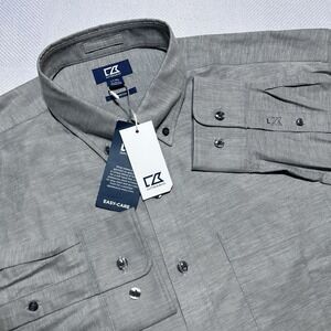 NEW Cutter & Buck Button Down Shirt Sz Large Tall Stretch Oxford Textured Cotton